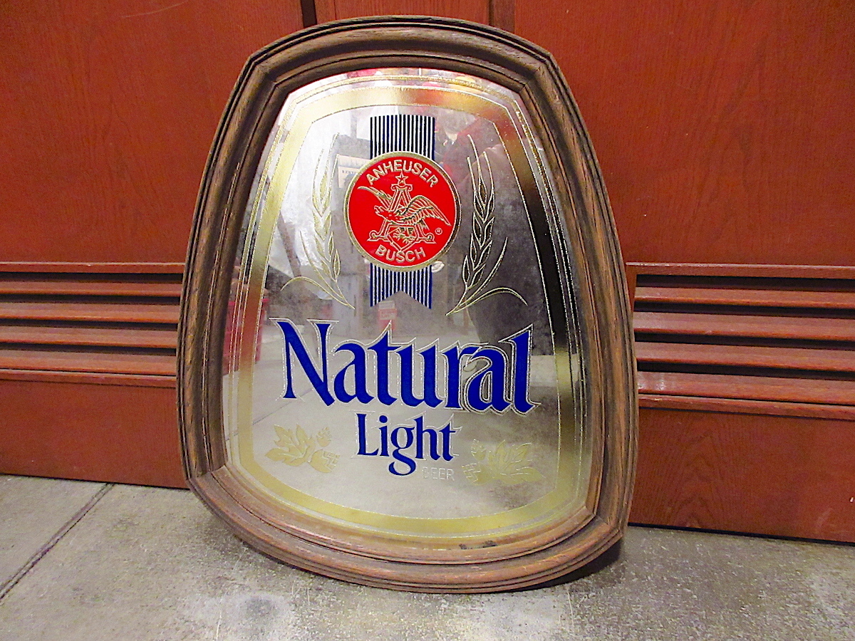 ビンテージ80's○Natural Light BEERパブミラー○211101r3-sign壁掛けサイン鏡アメリカン雑貨USAビール 