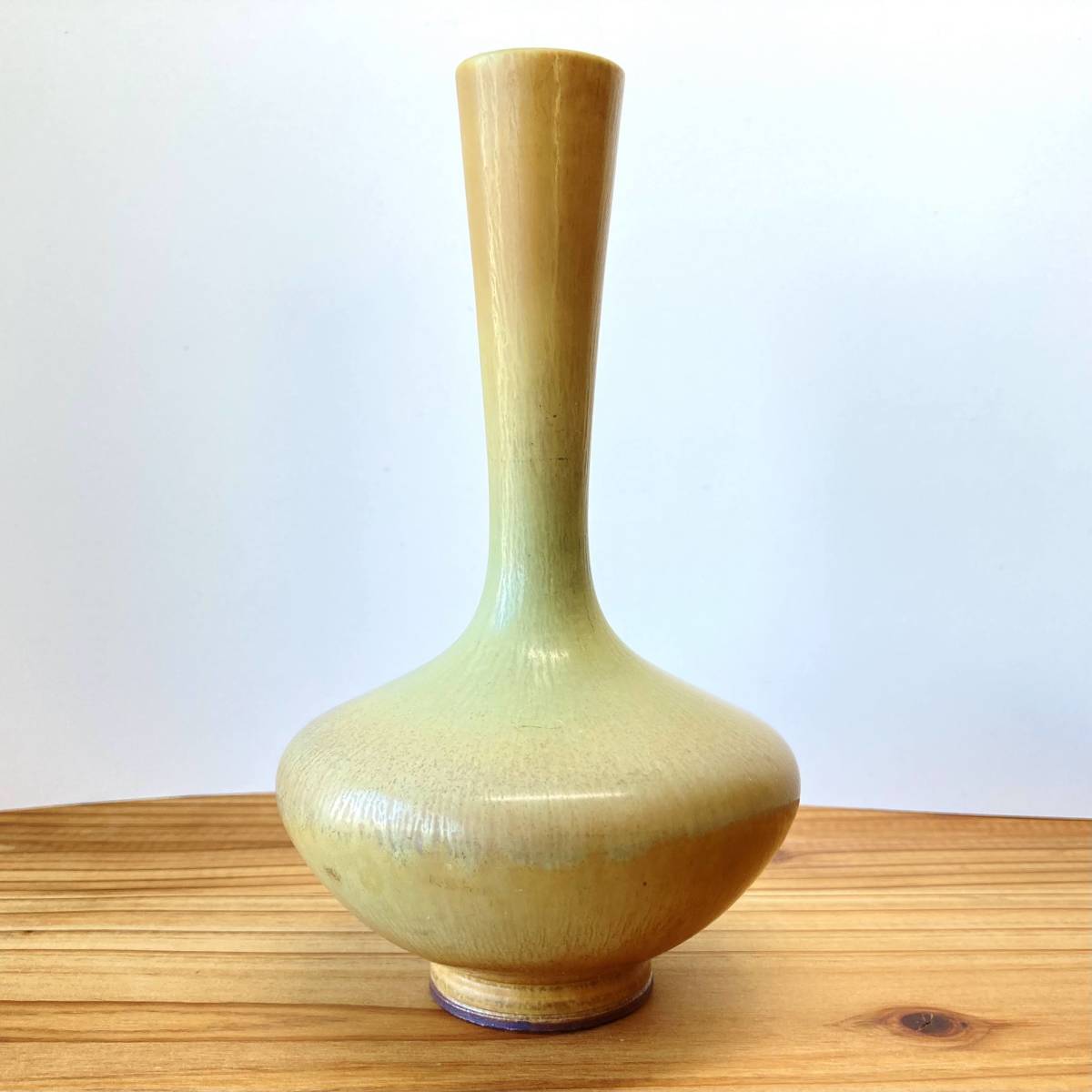 美品】ベルント・フリーベリ Berndt Friberg 花器 花瓶 大型H15cm 黄緑