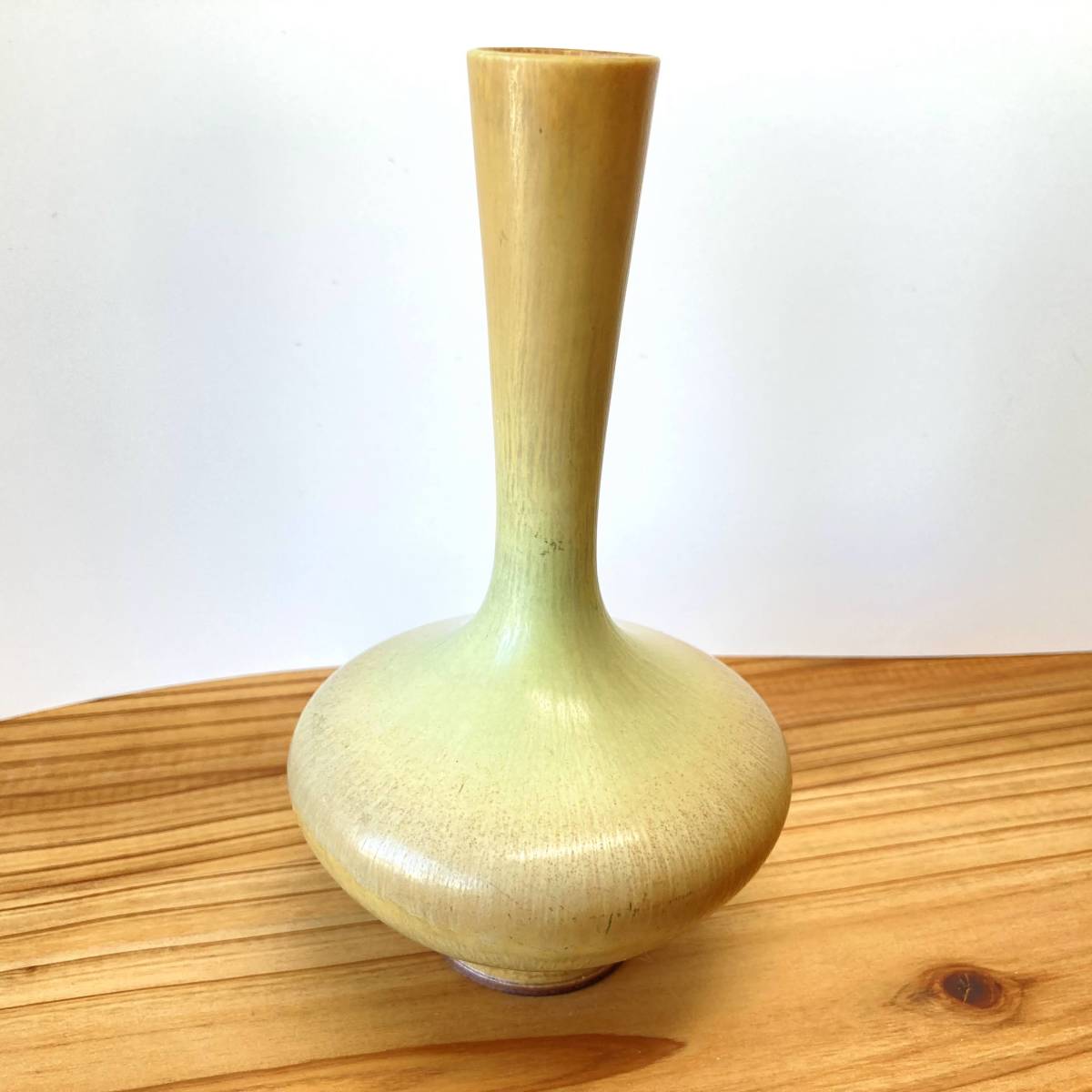 美品】ベルント・フリーベリ Berndt Friberg 花器 花瓶 大型H15cm 黄緑