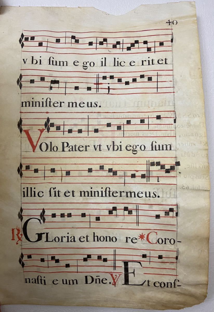 16-17世紀 羊皮紙 交唱聖歌 楽譜 2枚 グレゴリオ聖歌 アンティーク