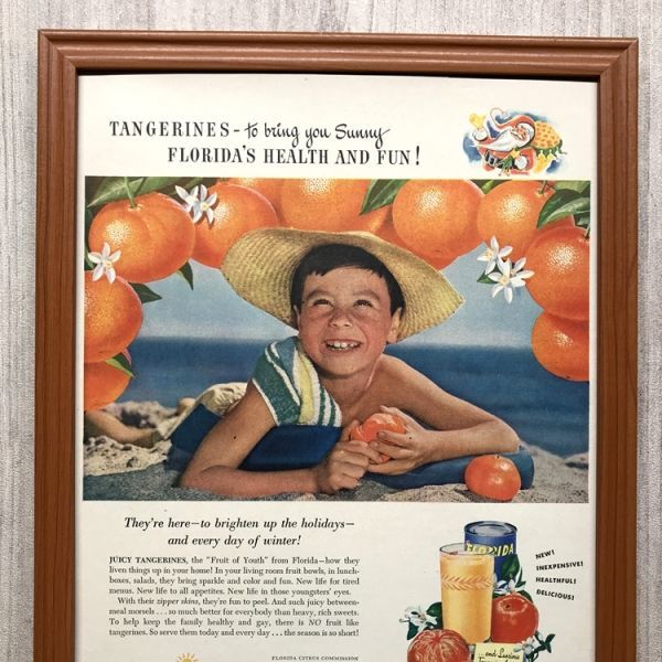 ◆即決◆1948年(昭和23年) FRORIDA TANGERINES オレンジジュース【B4-7017】アメリカ ビンテージ雑誌広告【B4額装品】当時物広告 ★同梱可_画像4