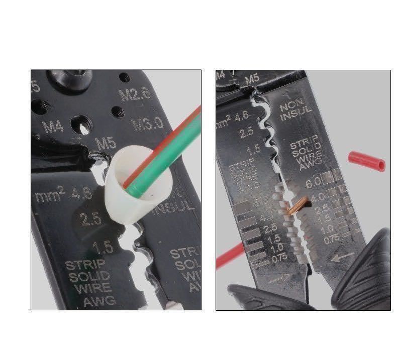 電工ペンチ 圧着工具 万能 圧着ペンチ 　端子圧着　 ワイヤーストリッパー　ワイヤーカッター_画像2