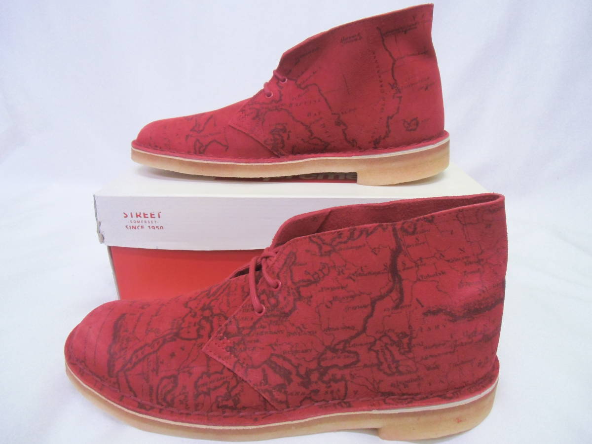 新品 Supreme × Clarks シュプリーム クラークス デザートブーツ Desert Map Suede Desert Boot 9 27㎝ RED_画像3