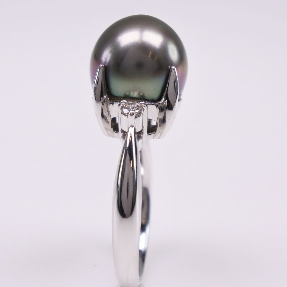 真珠 D0.13 リング・指輪11.0 mm Pt900プラチナ×ブラックパール(黒