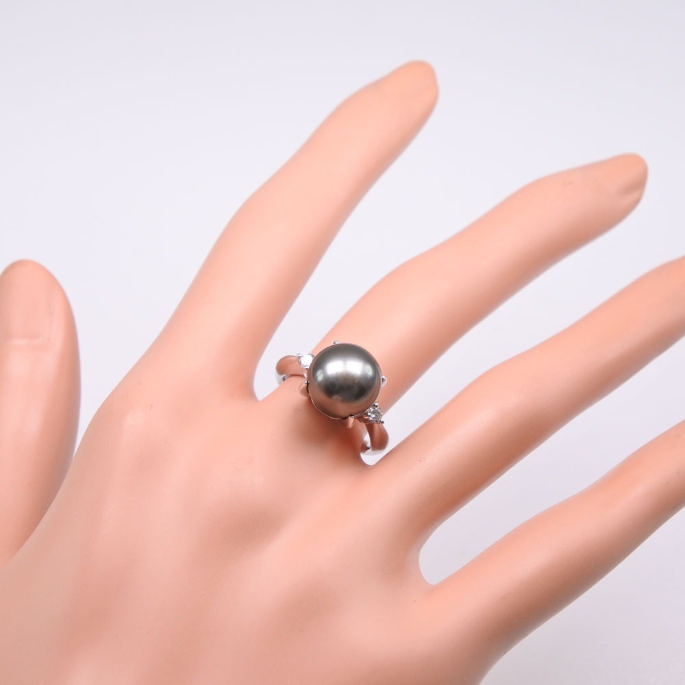 真珠 D0.13 リング・指輪11.0 mm Pt900プラチナ×ブラックパール(黒