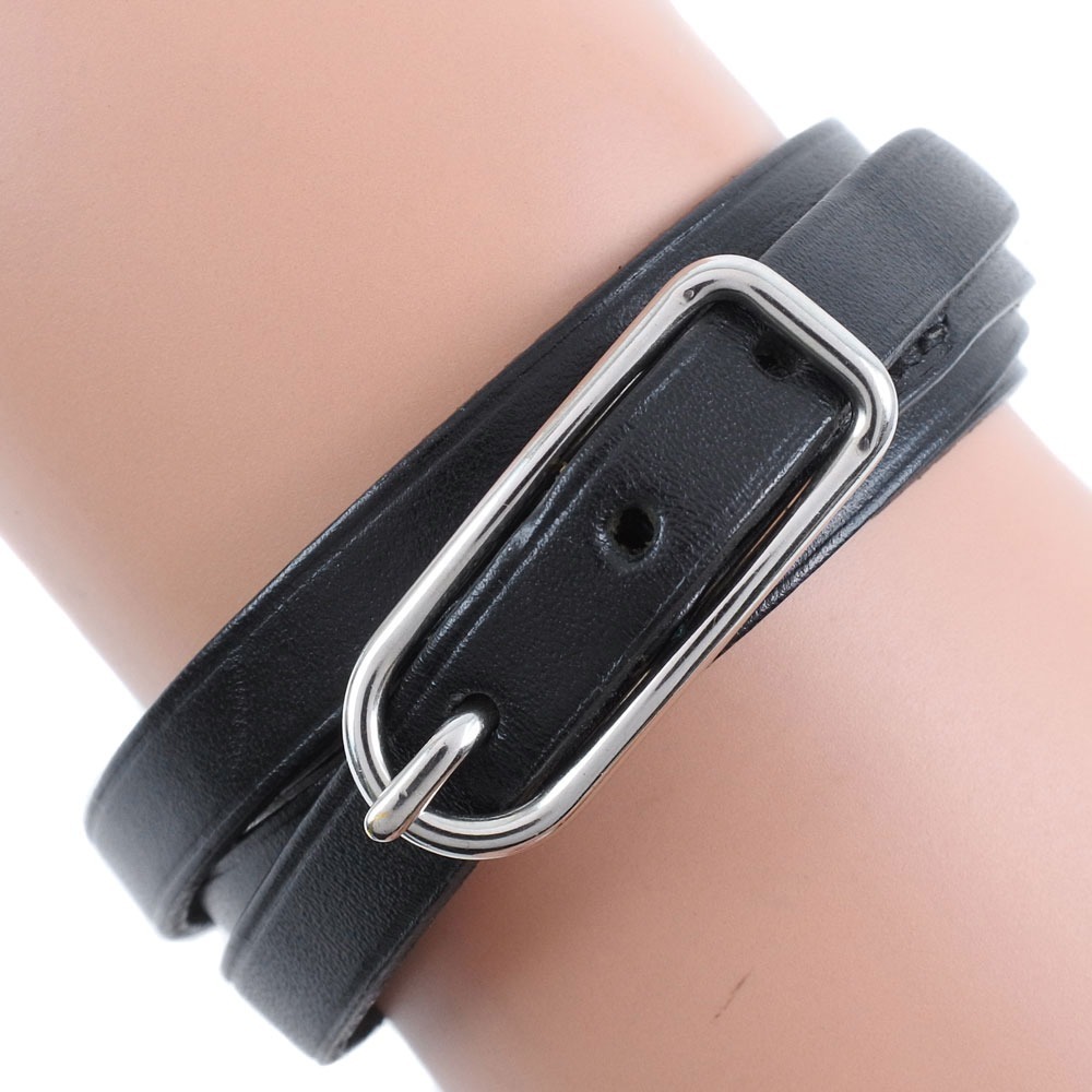 HERMES エルメス アピ ブレスレット レザー 黒 ユニセックス【59120383