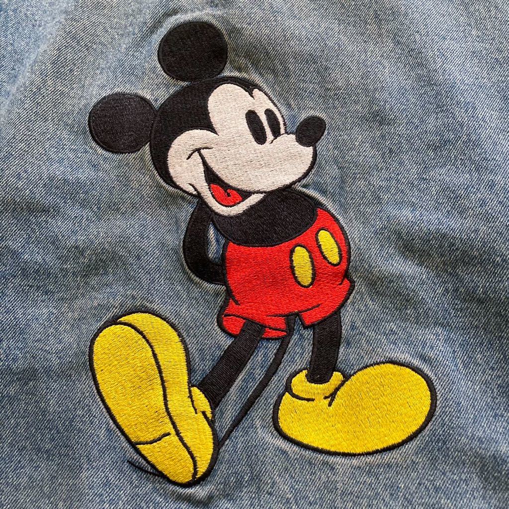 80's 90's Mickey Mouse ミッキーマウス 刺繍入り デニムジャケット ジージャン L_画像3