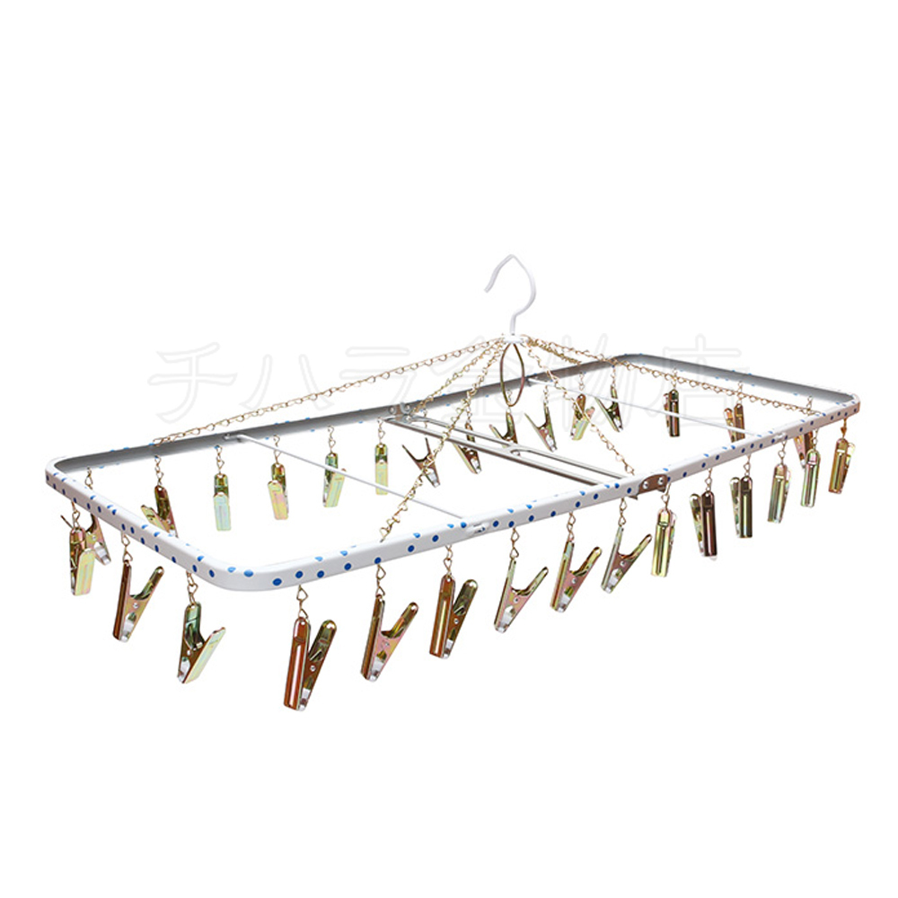 ニシダ　角ハンガー　ジャンボD（幅80cm）　ピンチ30個付　青水玉　スチール製ピンチ_画像1