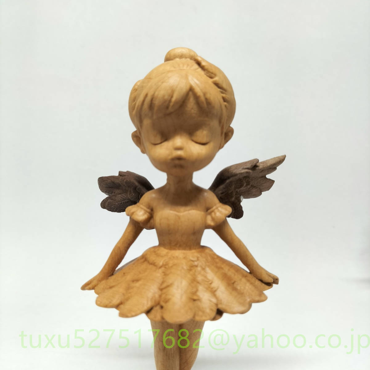 小天使　2点セット 置物　芸品　美術品　欅　天然木　置物　細密彫刻　総高15cm_画像3