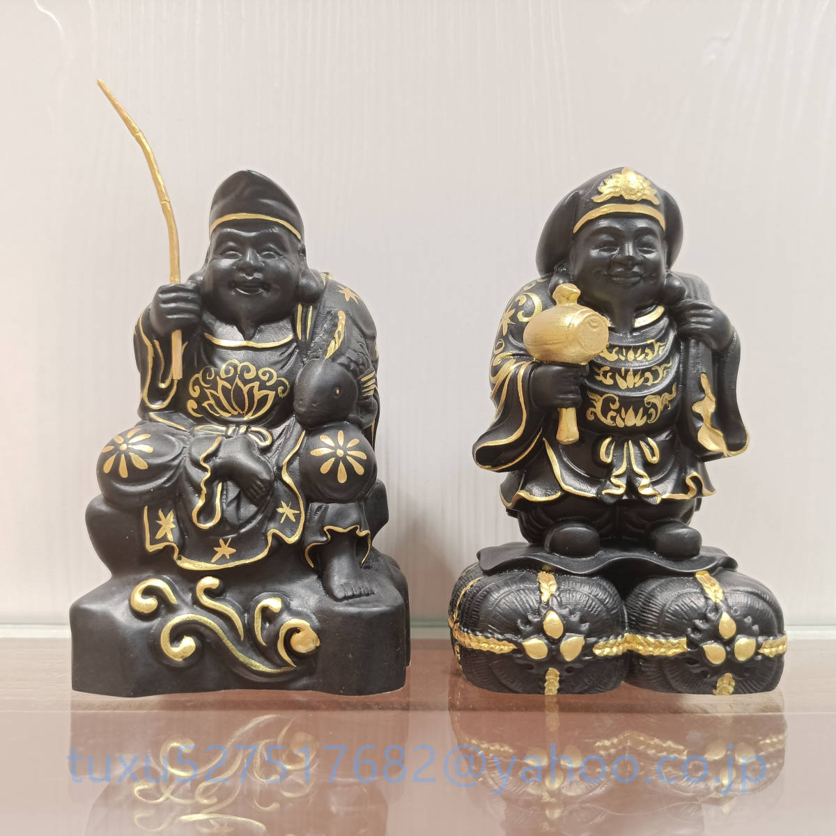 仏像 木彫 大黒天像 恵比寿像 二福神像 彩繪 切金 彫刻工芸品 七福神