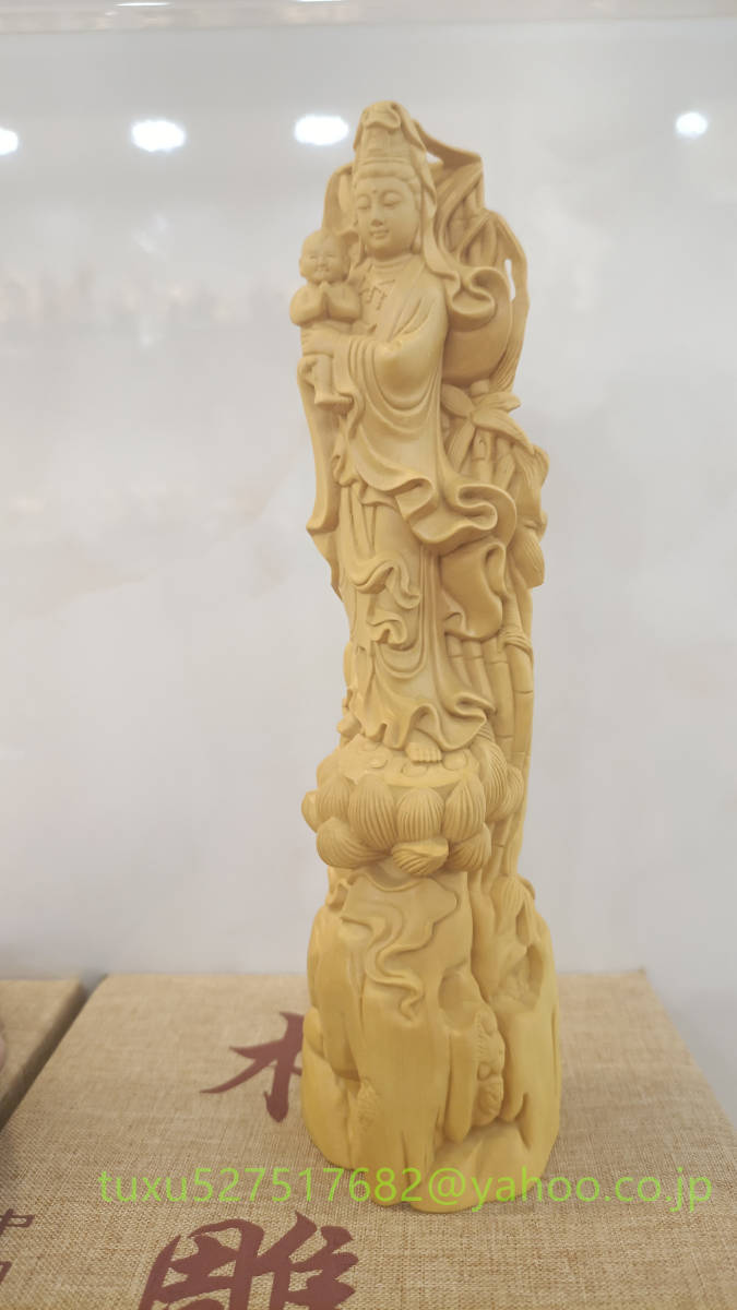 仏教美術・仏像 観音菩薩 立像 木彫 仏像 極細工 送子観音菩薩像 www