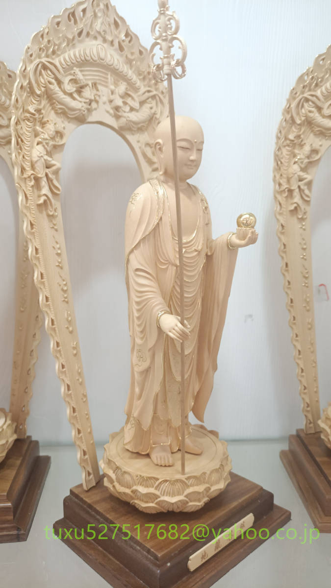 木彫仏像 地蔵菩薩立像 地蔵尊 地蔵 置物 仏教美術 精密細工 仏師で仕上げ品 切金 地蔵菩薩 立像 高さ48cm_画像2
