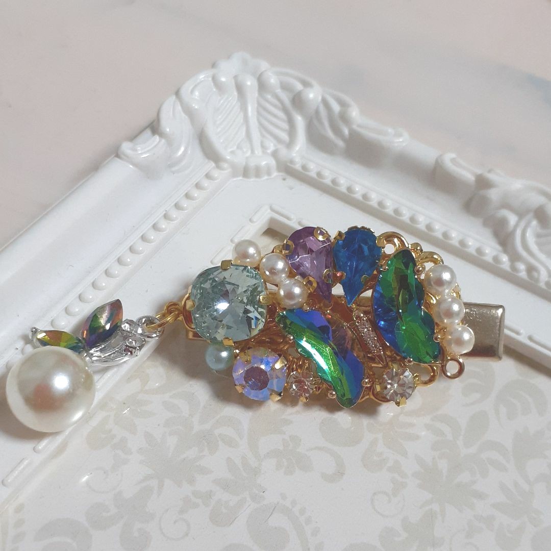 グリーンバタフライヘアクリップ handmade