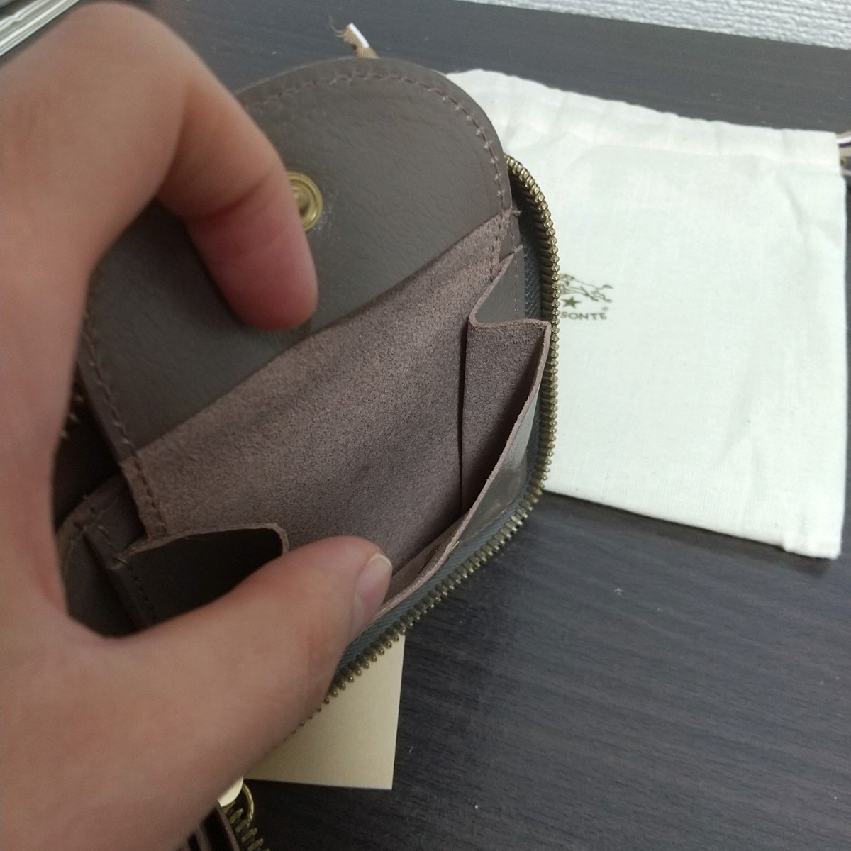 新品 イルビゾンテ 本革 レザー ラウンド ウォレット 財布 グレー