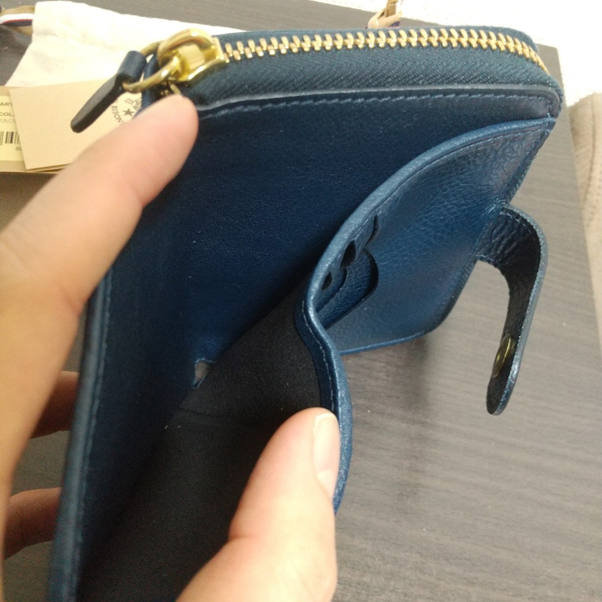 新品 イルビゾンテ 本革 レザー ラウンド ウォレット 財布 ネイビー 紺-