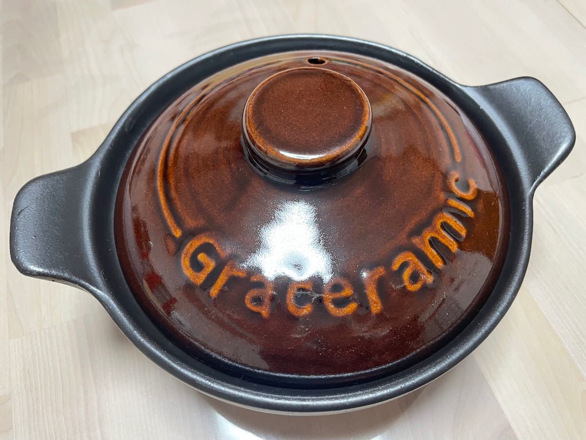【今週末で処分】カクセー　Graceramic グラセラミック　GC-01陶製洋風土鍋　17cm