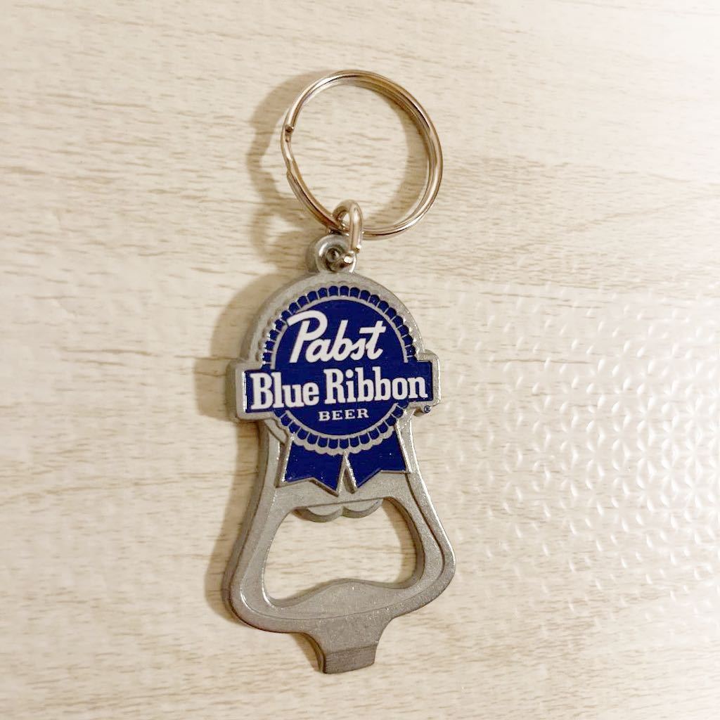 希少品！ Pabst Blue Ribbon パブスト ブルー リボン キーリング キーホルダー 栓抜き ビア ビール シルバー ブルー 銀 青 紺 USA アメリカ