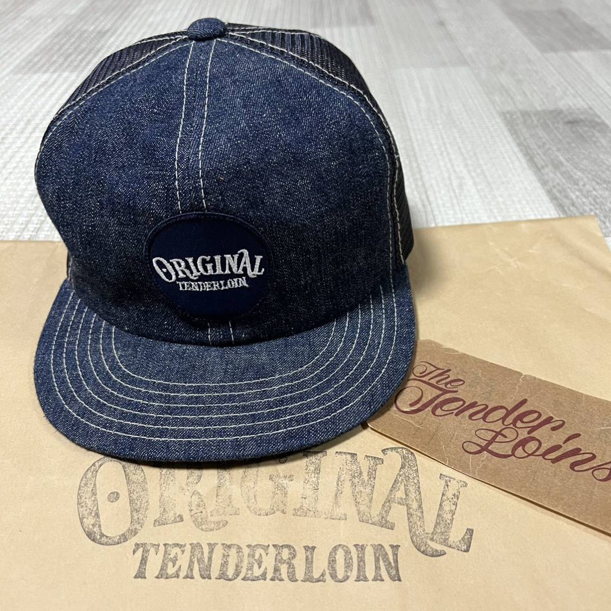 希少品! TENDERLOIN tenderloin テンダーロイン てんだーろいん トラッカー メッシュ キャップ 帽子 インディゴ デニム サークルワッペン
