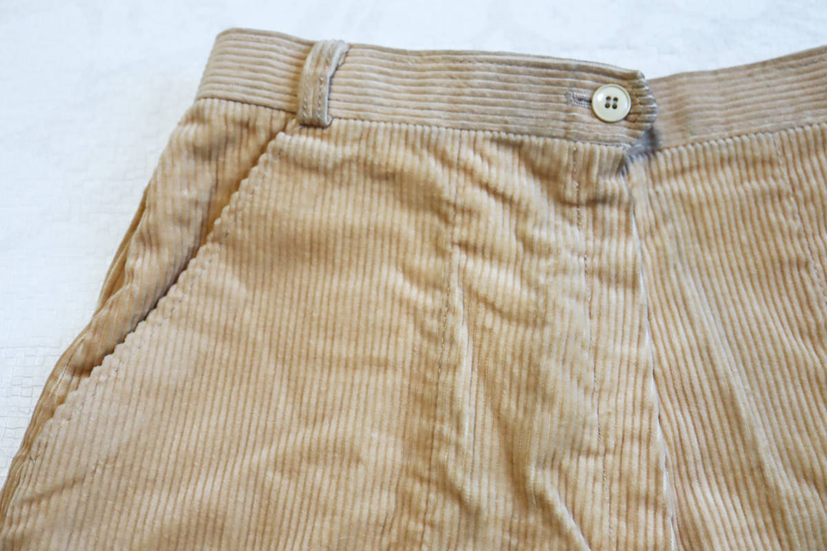 r1523 Showa Retro corduroy culotte beige waist 66 autumn winter lady's .. equipped unused long-term keeping goods 