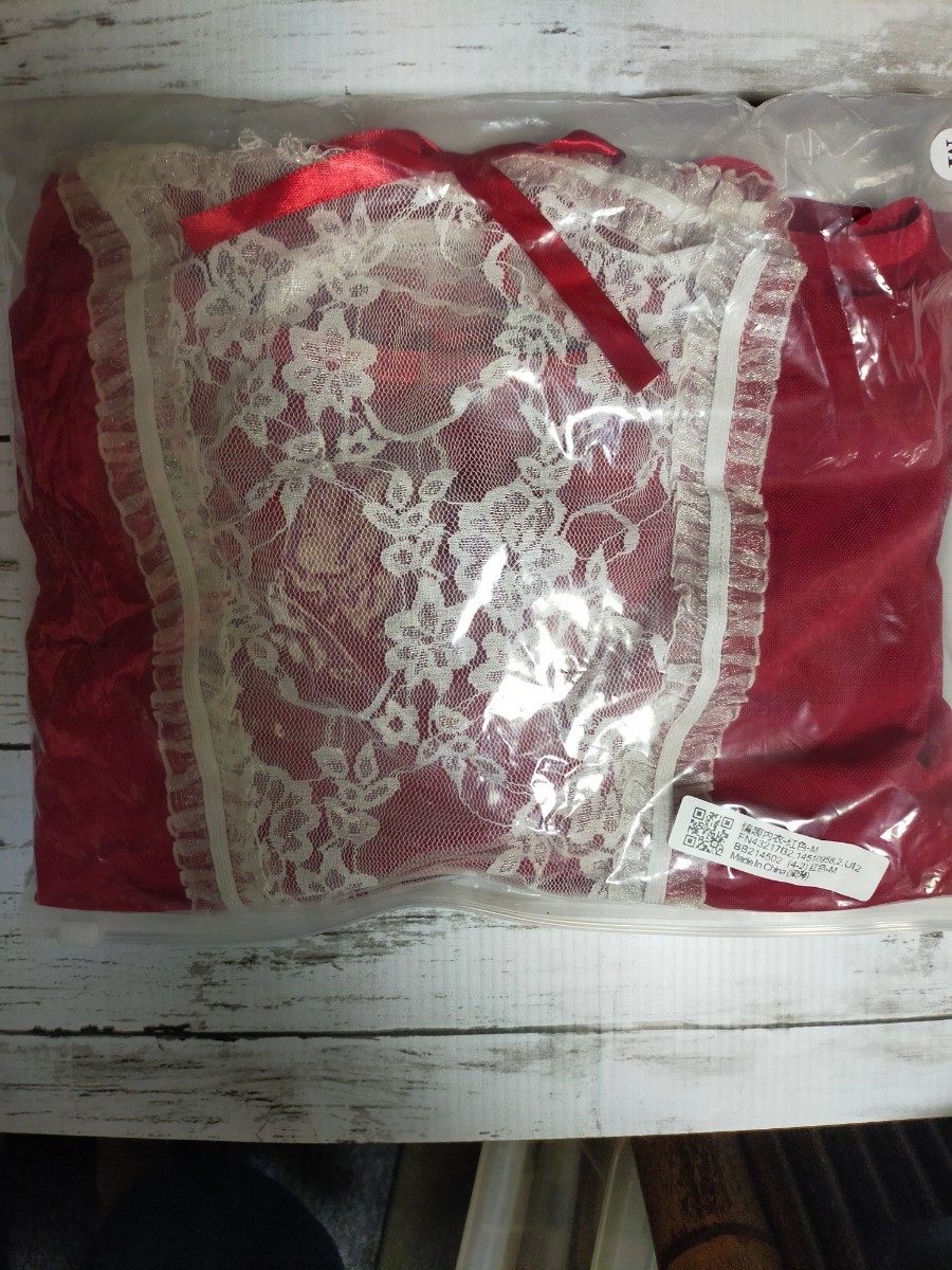 サンタコスプレ　メイドワンピース赤メイド　服　セクシーランジェリーレッドMsize　シースルー　コスプレ衣装　新品！