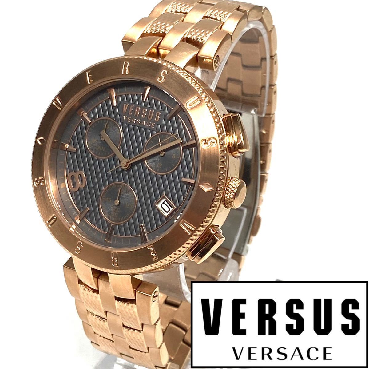 いておりま ☆シンプルな美しさ! Versus Versace ヴェルサス ヴェルサーチ メンズ クロノグラフ ステンレス 腕時計 高級ブランド  クォーツ ブロンズ キャンセル
