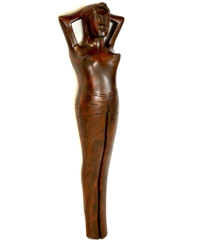 ビンテージ　マホガニー製ナッツクラッカー 一刀彫女性像　くるみ割り人形　高さ34cm 脚で挟んでを殻割るユニークな一品！　IJS_画像3