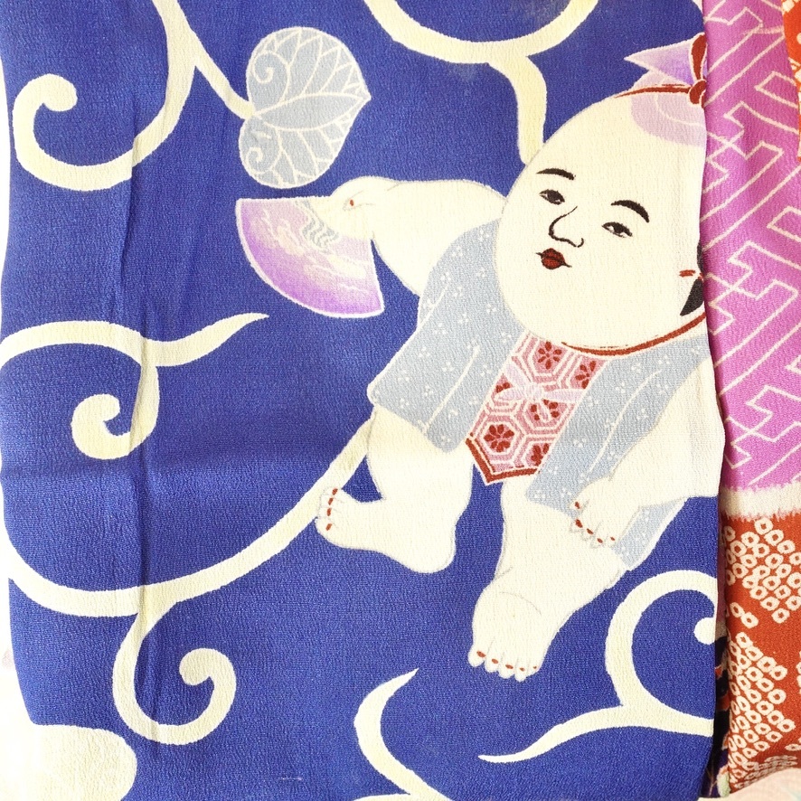 昭和レトロ 味わいの古布 着物 7枚セット 創作 ハンドメイド 生地 絹 刺繍 リメイク アンティーク ビンテージ 古き良き昭和ものです！ AAT_画像4