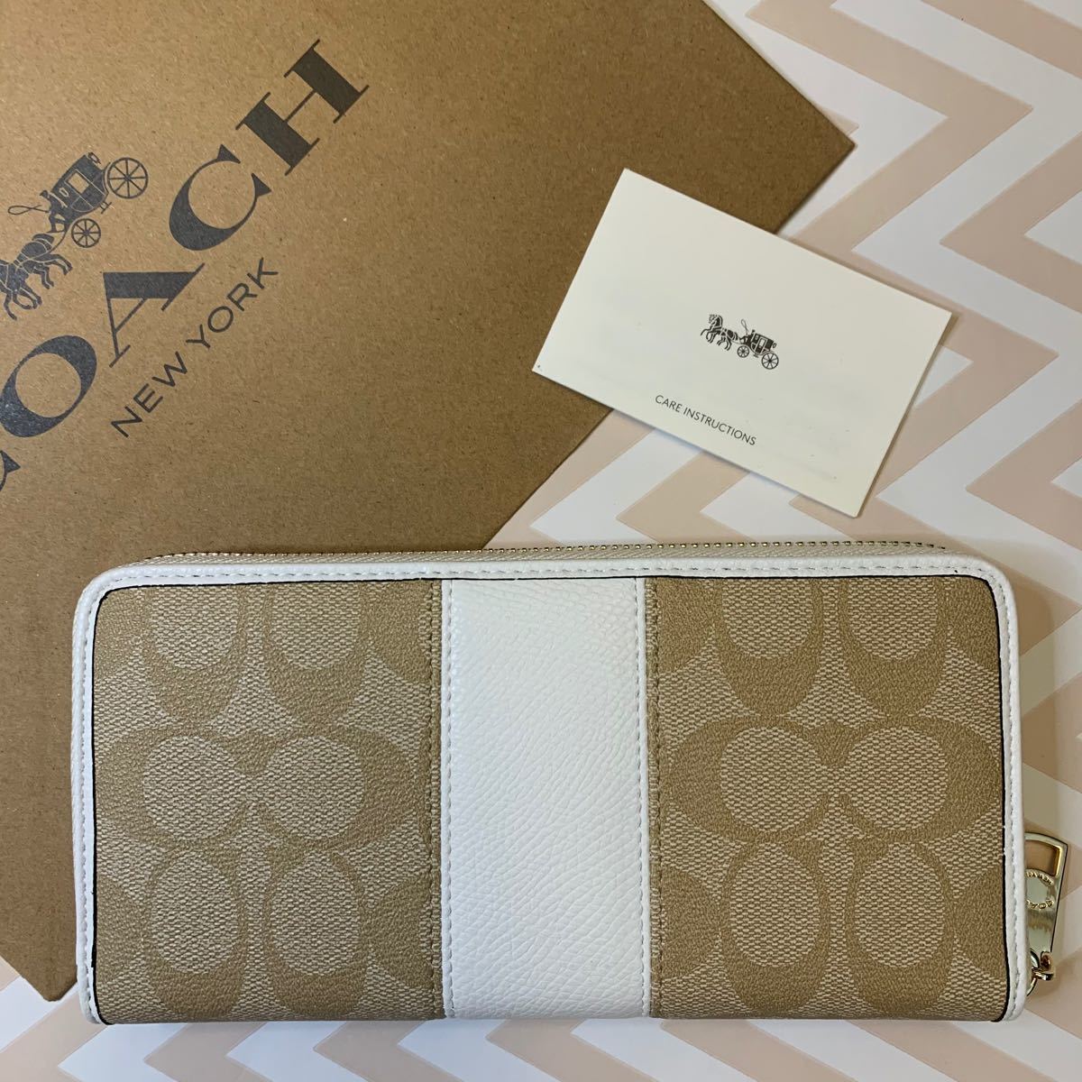 即納&大特価】 新品 COACH コーチ 長財布 ストライプ アウトレット ...