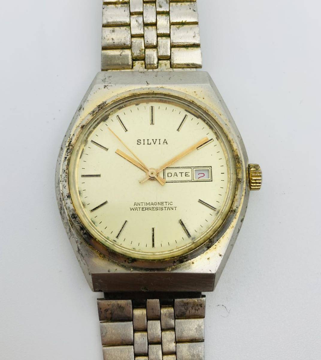 SILVIA 手巻き式腕時計 メンズ腕時計 ヴィンテージ アンティーク カレンダー_画像2