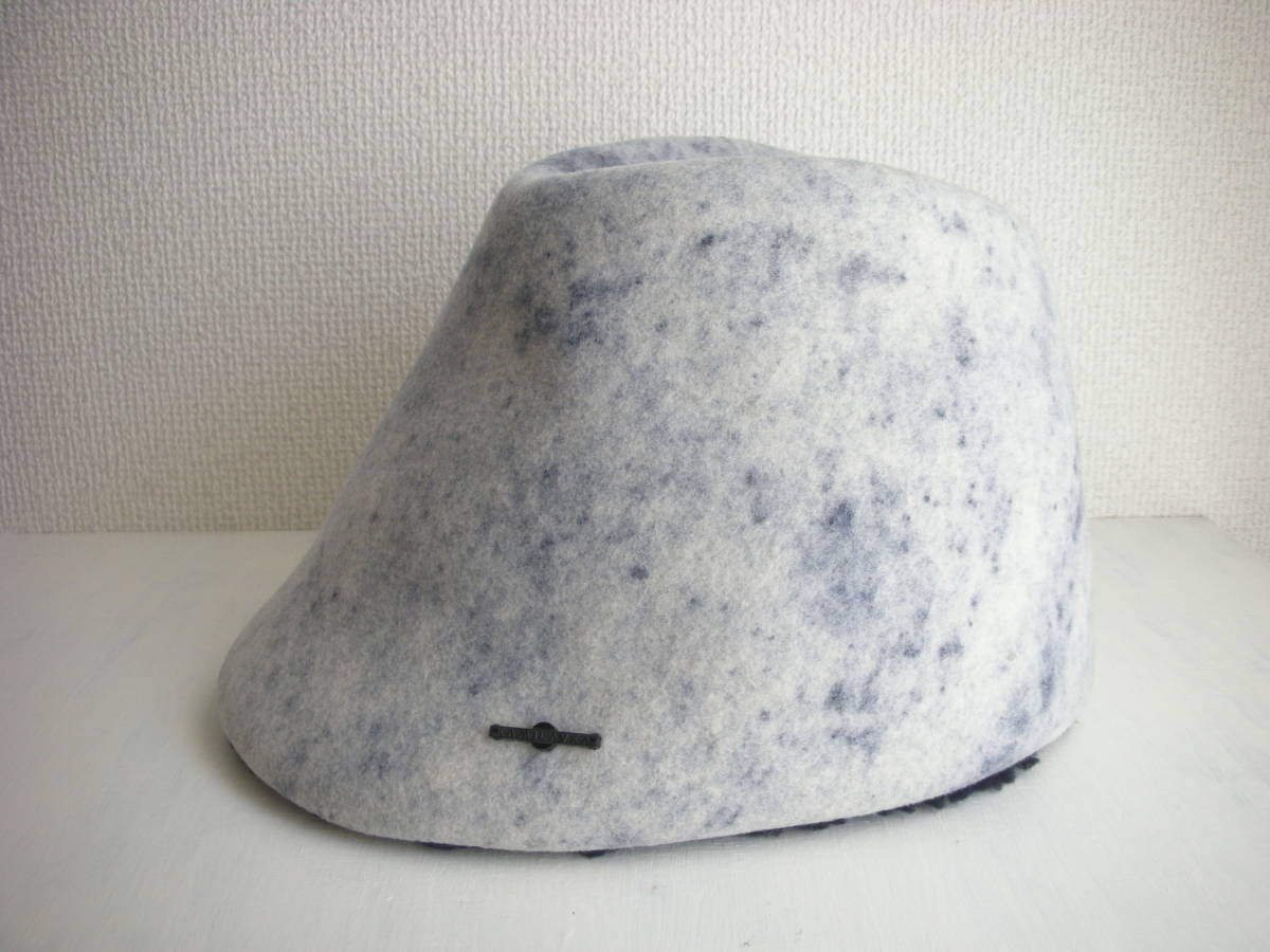 k128 新品28,000円 56～60cm 男女兼用 日本製 カミラフカ KAMILAVKA 内側 ボア 極暖 極暖帽子 ブルー グレー 立体的 帽子 ウールハット