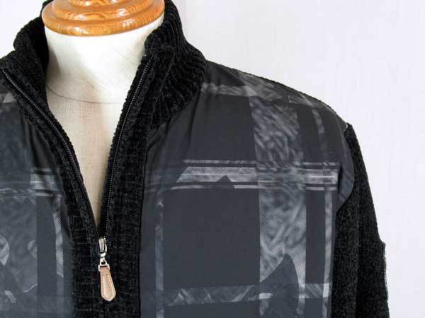 HIFUMI/ヒフミ モール布帛袖ワッペン/ニットブルゾン・黒 M_艶やかなモール素材を使用