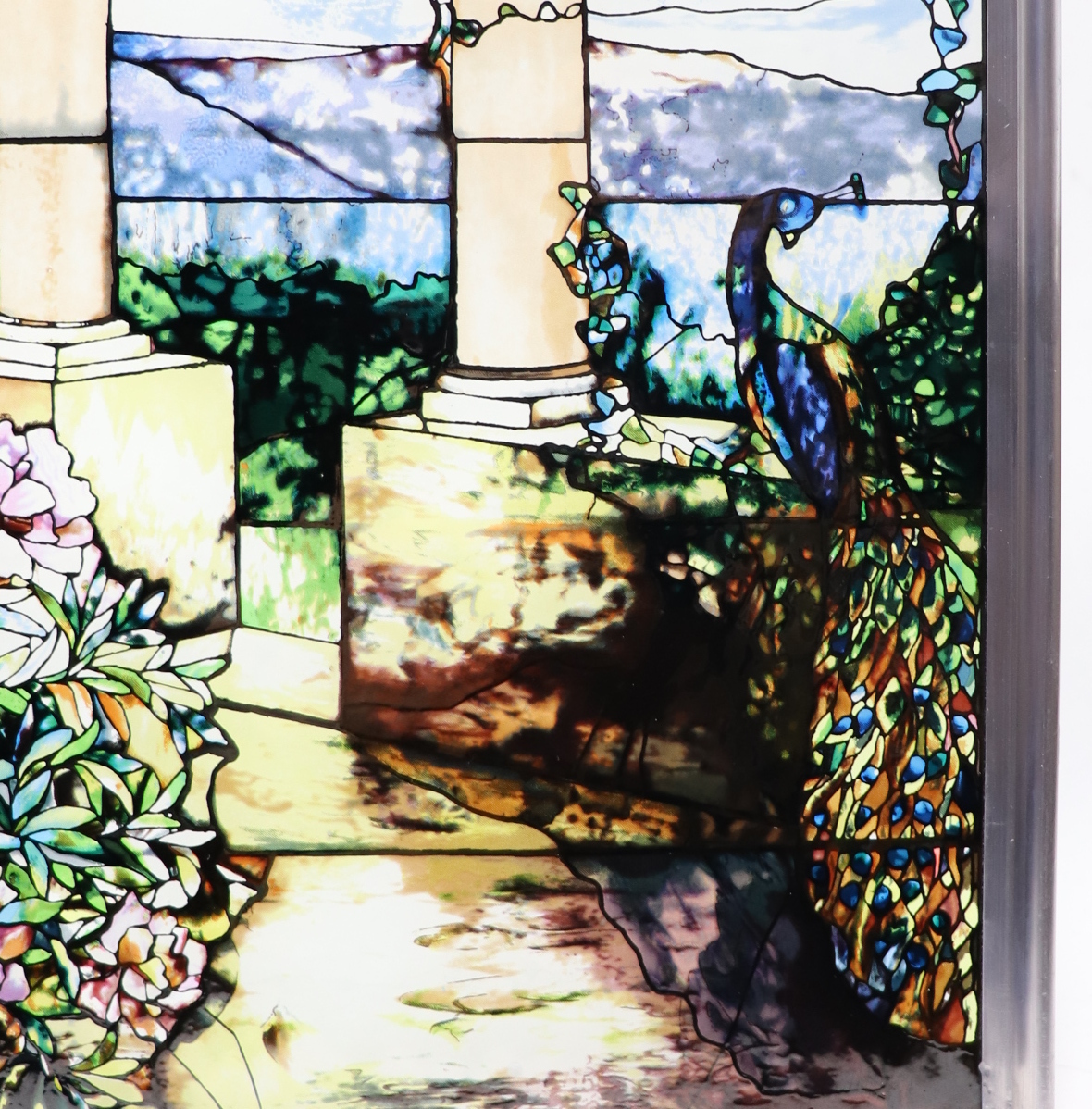 ルイス・C・ティファニー ヴィンテージ ステンドグラス 孔雀と牡丹の華