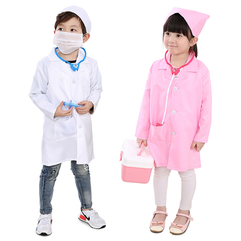  Kids nurse clothes hat set for children white garment nursing . cosplay dokta- Halloween party costume play clothes 