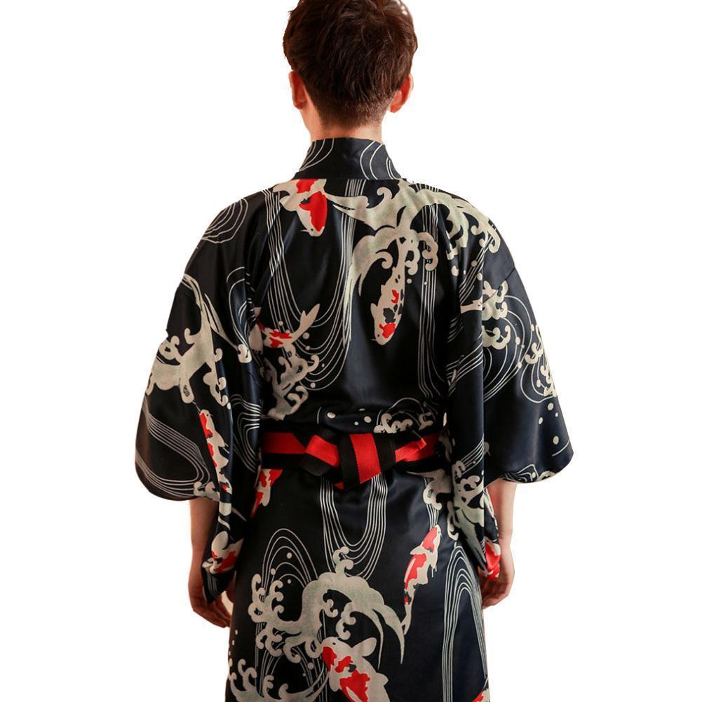  men's yukata Japanese clothes Japanese clothes single . kimono immediately possible to use ... blue wave pattern 