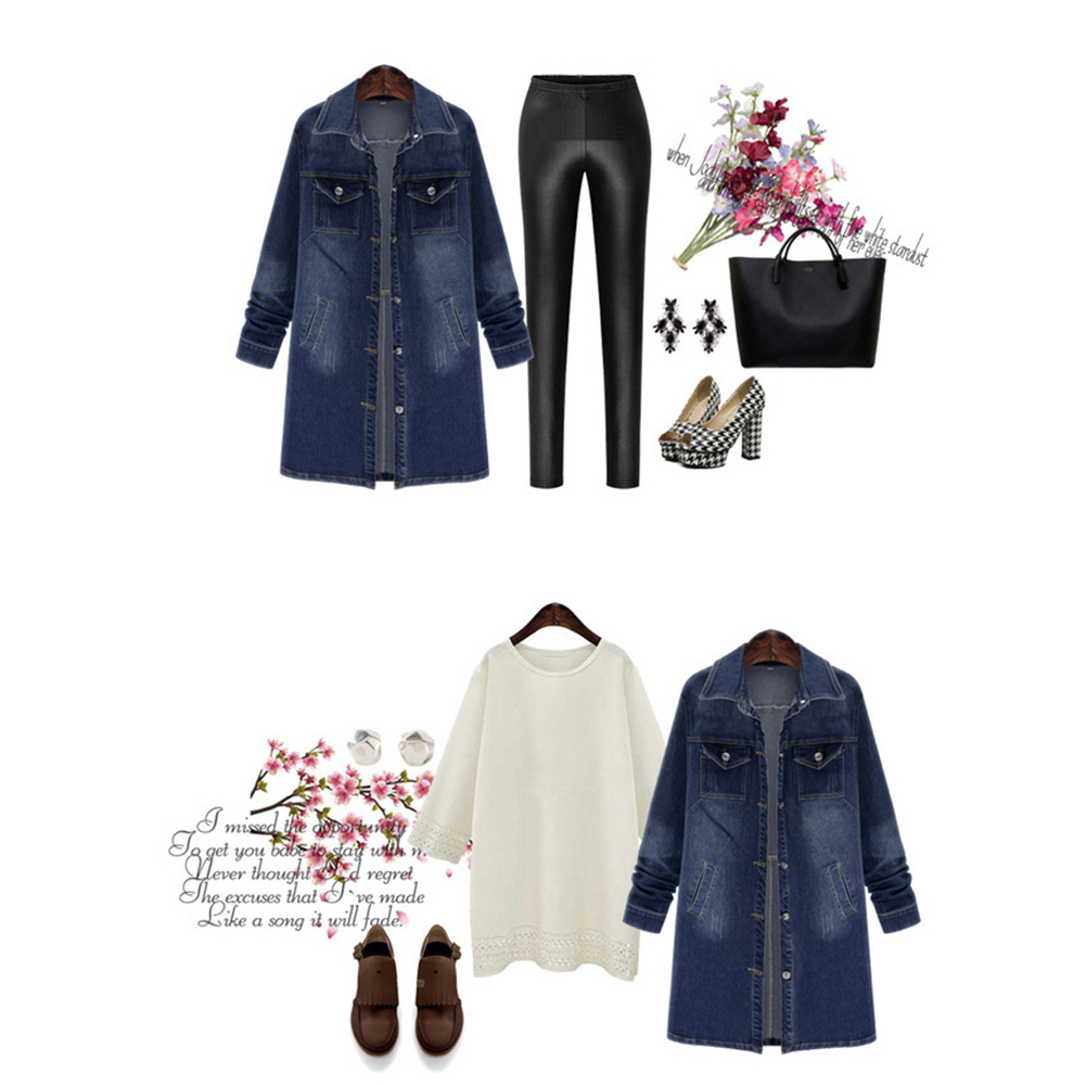  lady's Denim coat long height Denim jacket fashion outer spring clothes dressing up casual large size 