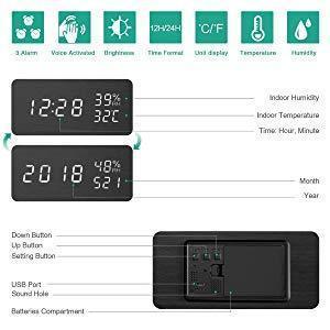 目覚まし時計 大音量 デジタル 木製 置き時計 温度湿度計 木目調デジタル 置き時計 大きなLED数字表示 アラーム 多機能 カレンダー付き_画像7