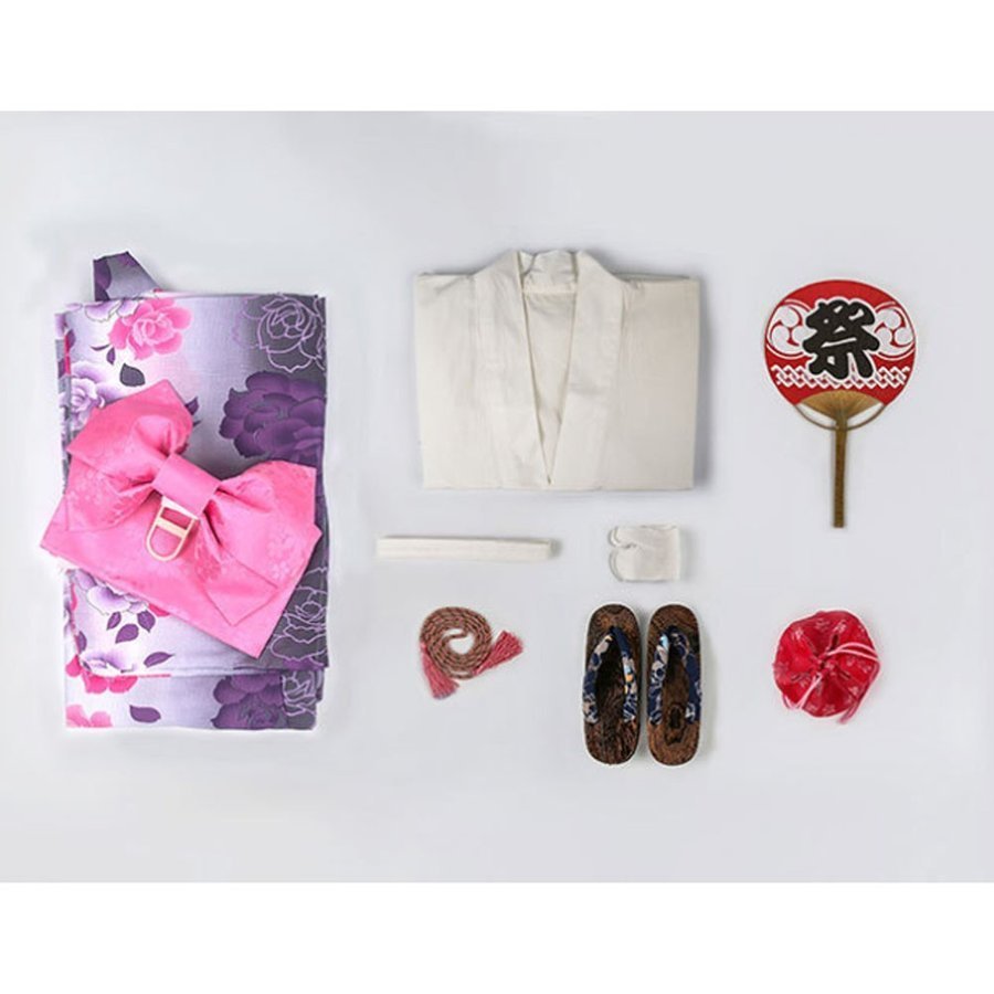 レディース浴衣 着物 単衣 仕立て上がり 洗える　ピンク　パープル　花柄 9点セット 高級 花火大会 お祭り