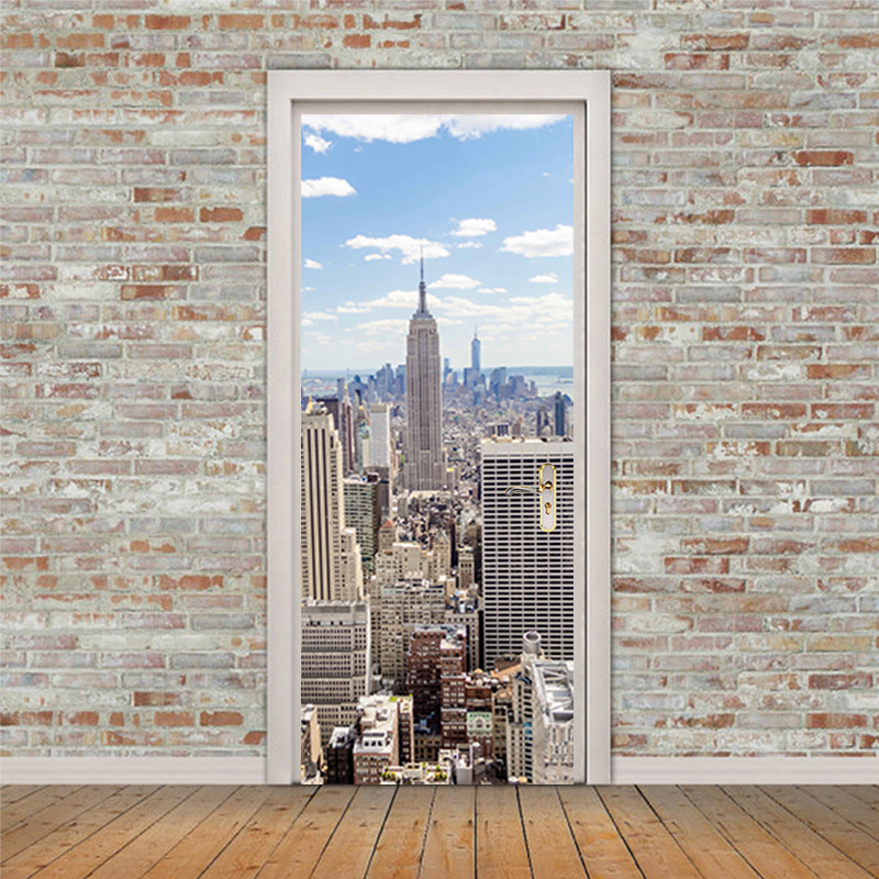 ウォールステッカー ドア シール 貼ってはがせる 部屋 ドアシート 3D ドア壁紙 DIY おしゃれ 都市の風景 飾り_画像3