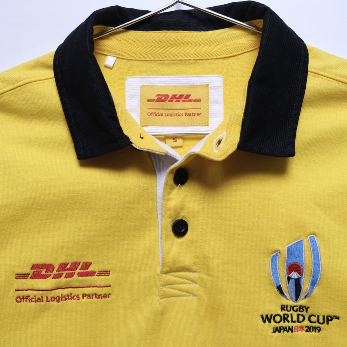 【送料無料】DHL/ラグビーワールドカップ2019/ジャージ/ラガーシャツ/長袖/刺繍/イエロー×ブラック/Sサイズ