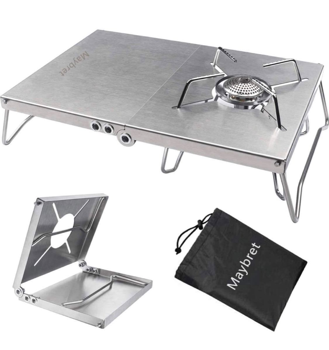 遮熱テーブル 二つ折れ 4種類バーナー対応 ステンレス製 シングルバーナー