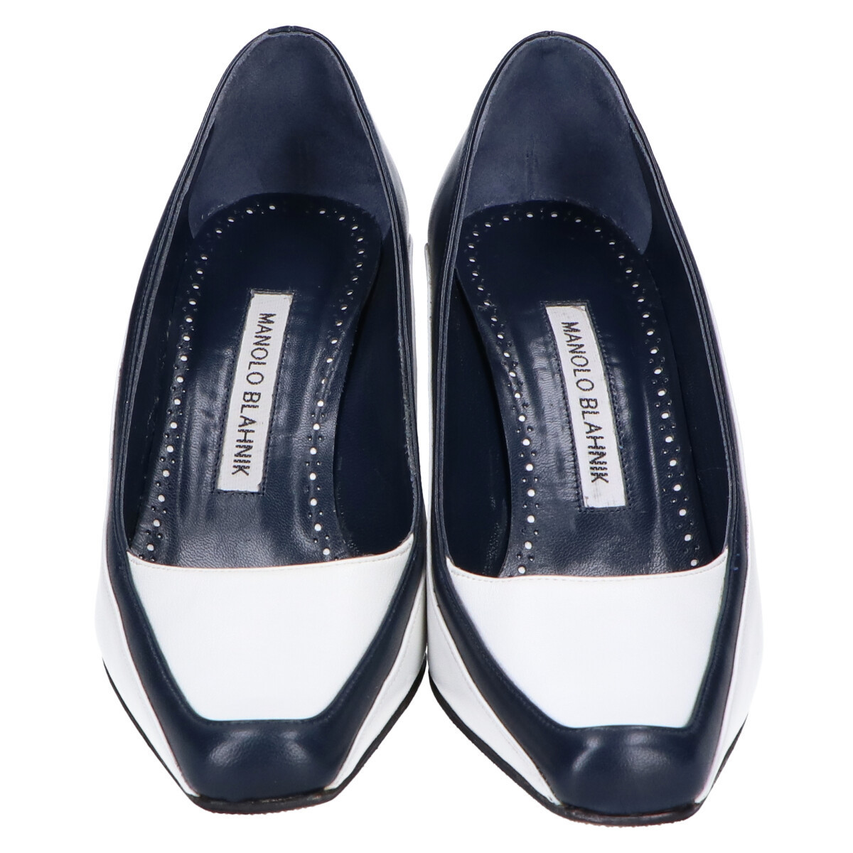 美品 MANOLO BLAHNIK マノロブラニク バイカラーレザー スクエアトゥ