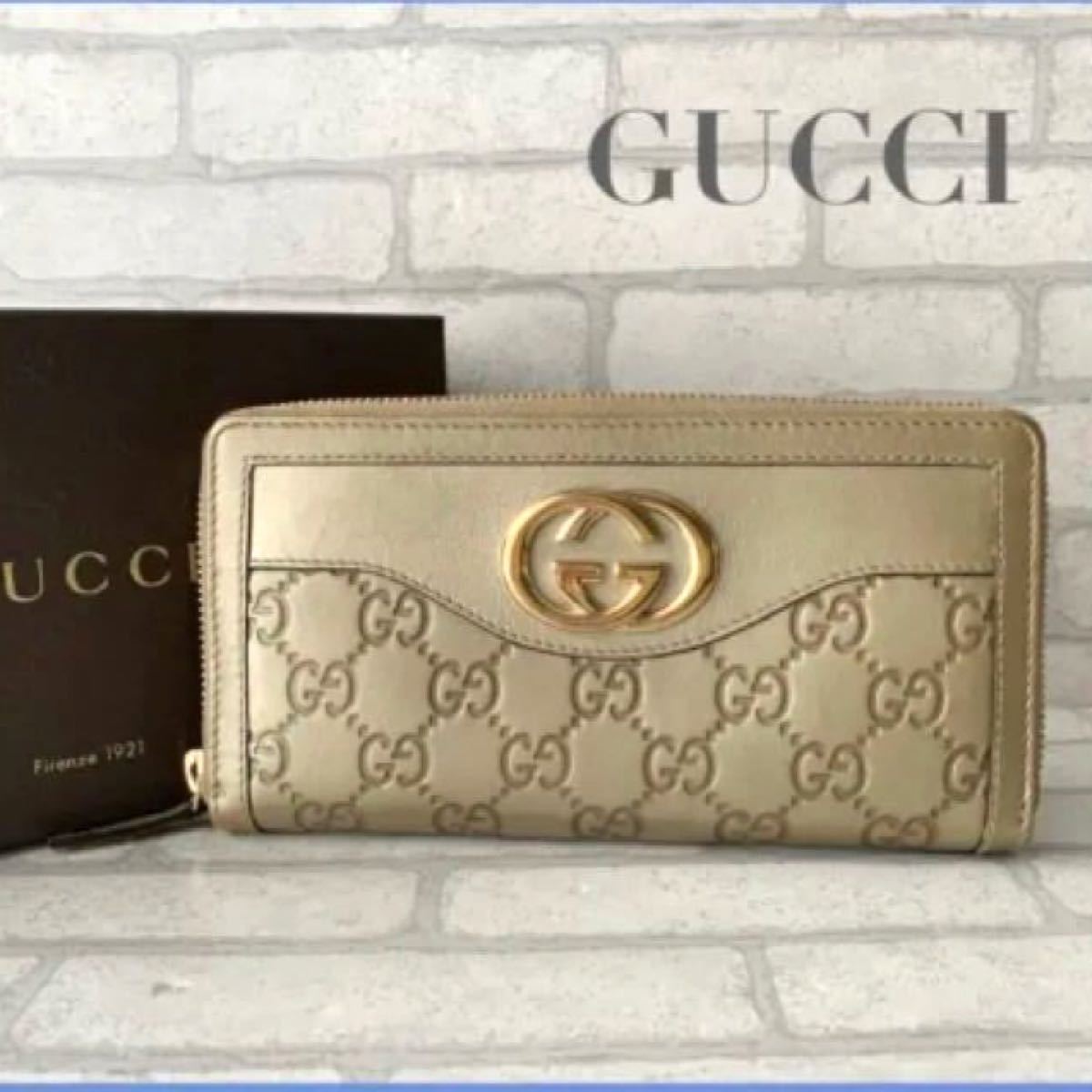 連休中値下げ！！GUCCI 長財布　ゴールド ラウンドファスナー　美品　リングおまけ♪