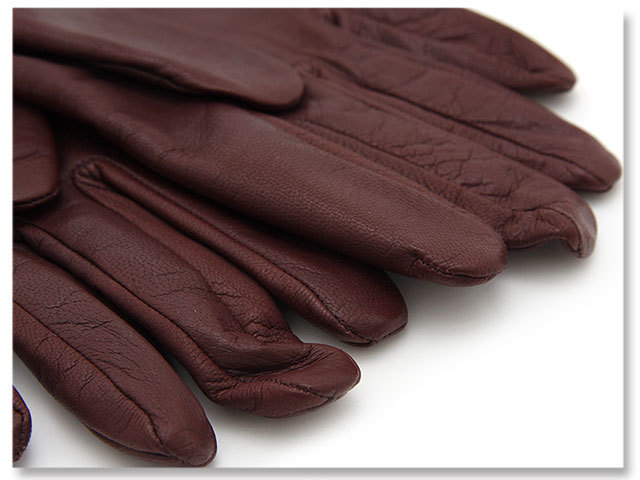 中古美品 エルメス HERMES Kelly 手袋 ラムスキン グローブ 7.5 ボルドー ゴールド カデナ金具付 ケリー 防寒 フランス製 革手袋