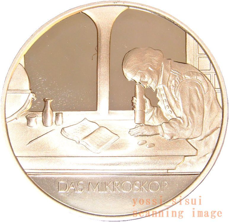 期間限定値下げ ドイツ 造幣局製 人類の技術史 オランダ 光学顕微鏡 発明 医学 工学分野に貢献 純銀製 銀 メダル コイン 記章 スーベニア