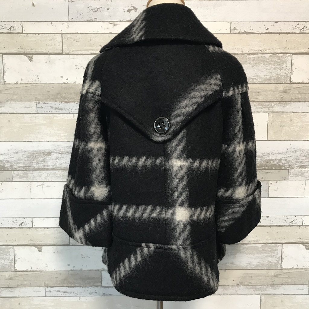 [ popular ]ZARA BASIC/ Zara Basic check pattern pea coat black size S lady's /A312