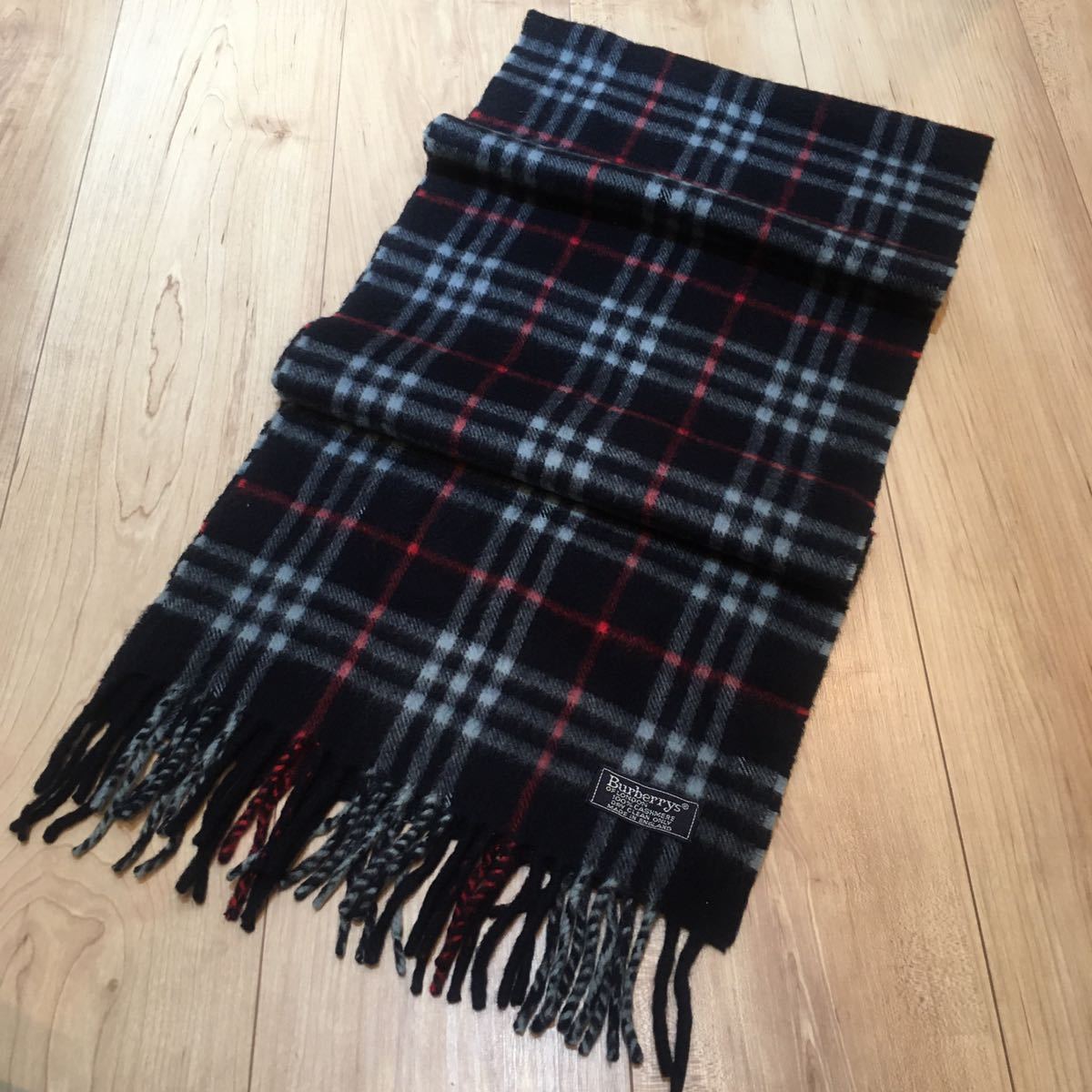 Burberrys マフラー ネイビー チェック カシミア100% イギリス製
