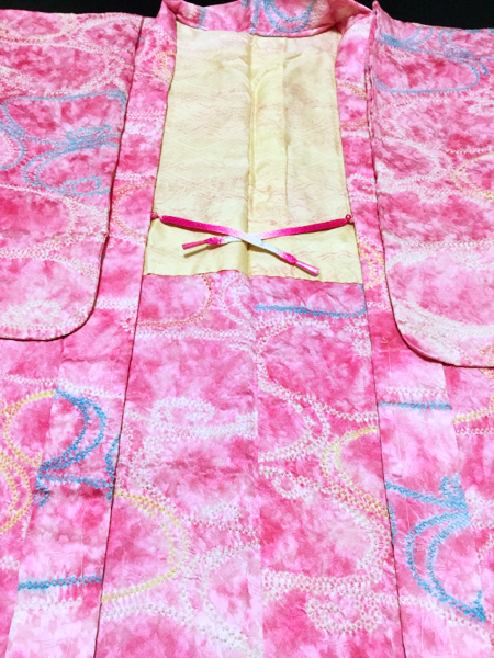 昭和アンテイーク ピンクとブルーの 絞り模様の羽織_画像3