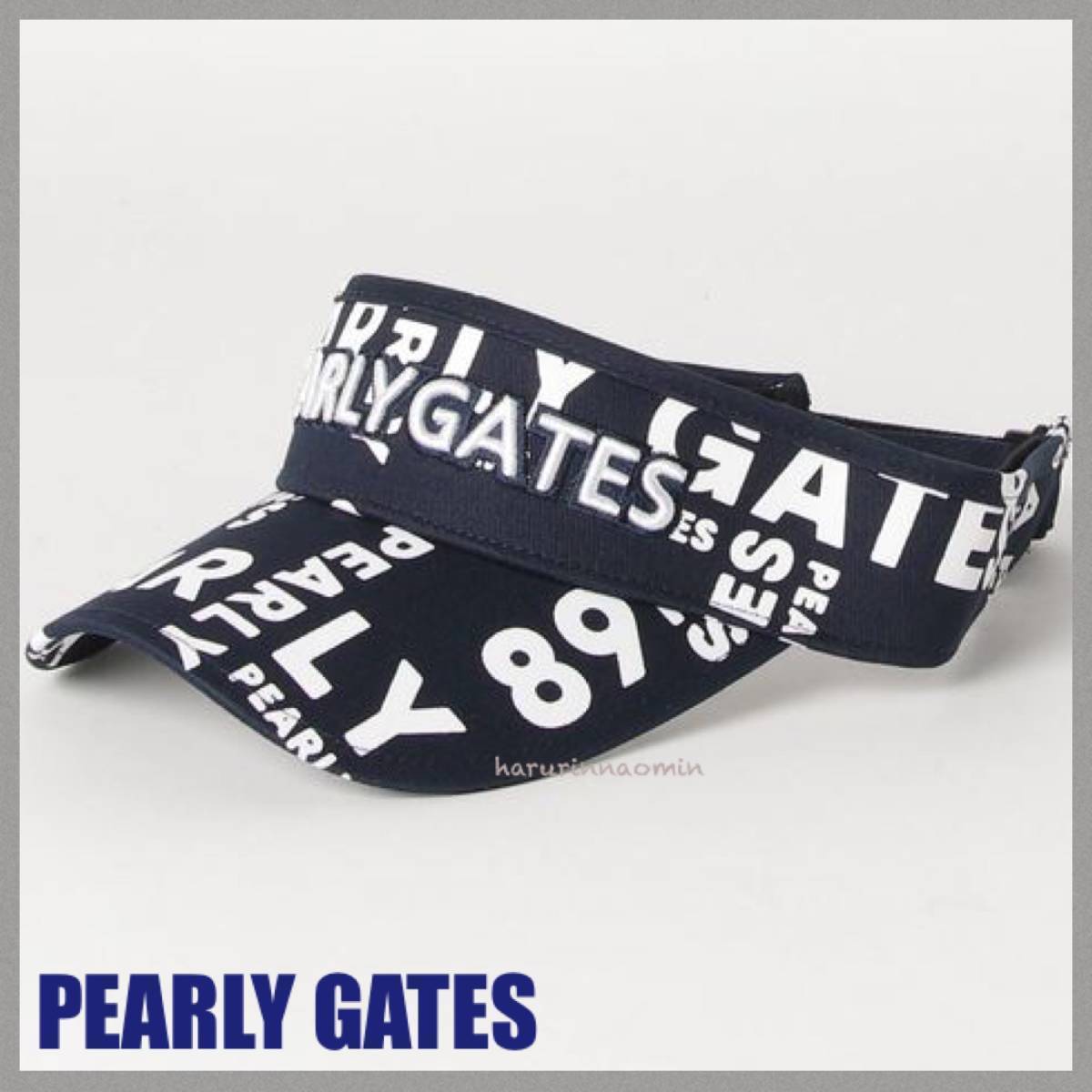 新品★正規★PEARLY GATES/パーリーゲイツ★PGニコ/ロゴ総柄★シンプル/定番★サンバイザー/バイザー★白/紺★メンズ/レディース★ラスト★_画像1