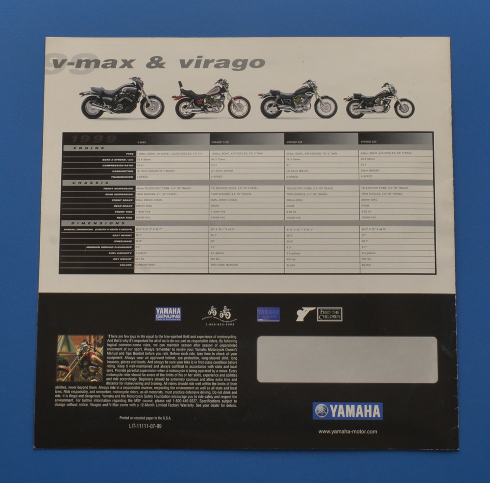 ヤマハ　V-マックス & ビラーゴ　YAMAHA　1999 V-MAX & VIRAGO　英語表記　1999年　USA向けバイクカタログ【Y-BIG-07】_画像5