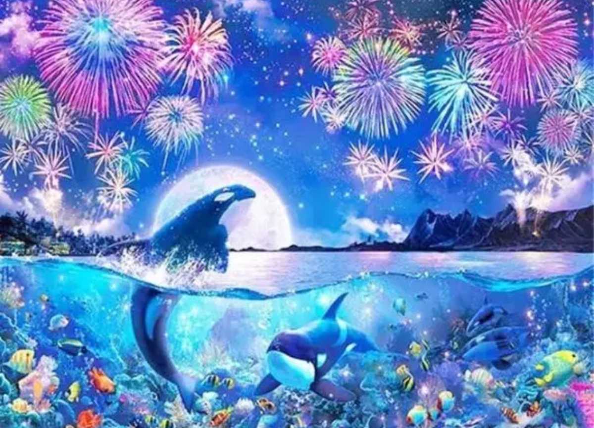 ヤフオク! - 大型 ダイヤモンドアート シャチ 花火 海 楽園 ダイアモ...